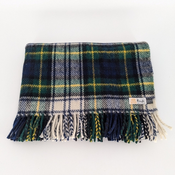Pringle of Scotland 100% Pure New Wool Plaid Throw with Fringe 55.5